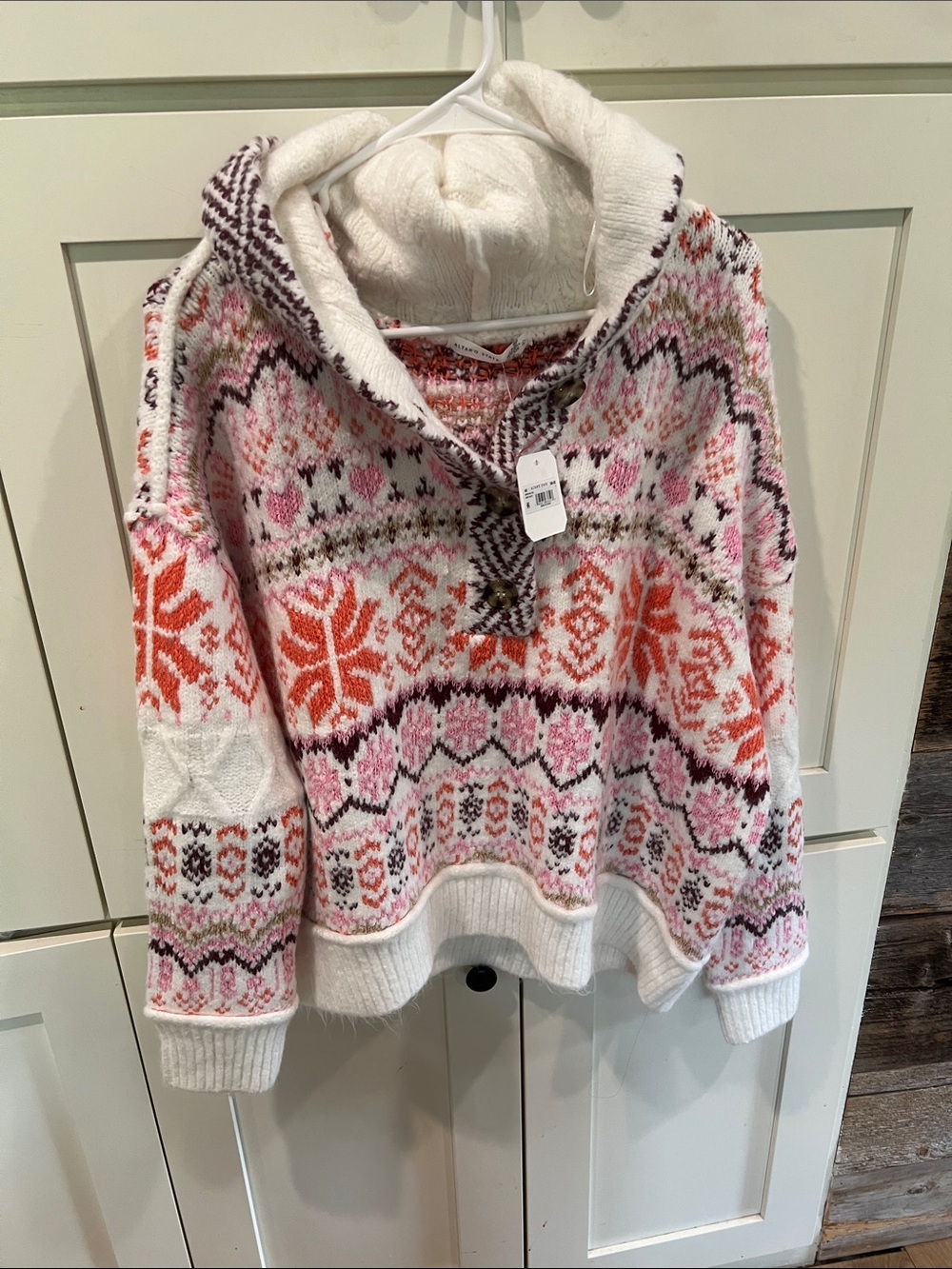 Nwt Altar'd State Fair Isle Snowflake Patchwork Hooded Pullover Sweater
